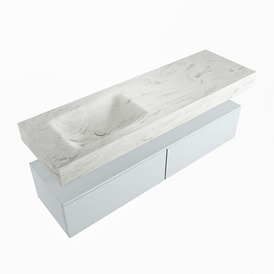 Mondiaz ALAN-DLUX Ensemble de meuble - 150cm - meuble Clay mat - 2 tiroirs - Lavabo Cloud Opalo suspendu - vasque Gauche - 0 trous de robinet