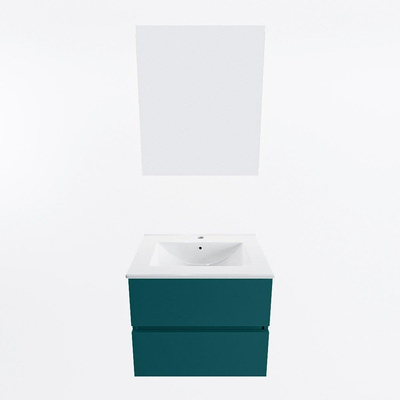 Mondiaz VICA ensemble de meuble de salle de bain - 60cm - meuble sous-vasque smag - 2 tiroirs - lavabo denia milieu - 1 trou de robinet - couleur Blanc Brillant - miroir LED - version XL 60cm de haut