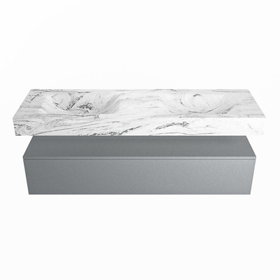 Mondiaz ALAN-DLUX Ensemble de meuble - 150cm - meuble Plata mat - 1 tiroir - Lavabo Cloud Glace suspendu - vasque Gauche et droite - 2 trous de robinet