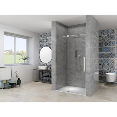 Van Rijn Products ST08 Nis Draaideur - 100x200c - helder glas - dikte 8mm - 2 delig - muurprofiel - stabilisatiestang - Chroom