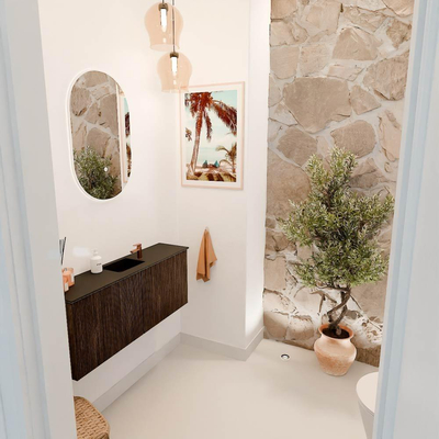 Mondiaz JOYA 100cm toiletmeubel - kleur Walnut - Wastafel FAYE positie Midden 1 kraangat kleur Urban.