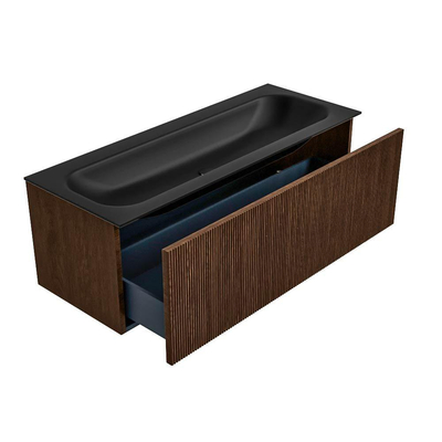 MONDIAZ KURVE Meuble de salle de bains 120 cm couleur Walnut avec 1 tiroir. Lavabo BIG LARGE central 1 trou de robinet Urban.