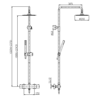 Wiesbaden 304 inox Colonne de douche pluie mural thermostatique Noir mat