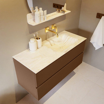 Mondiaz VICA-DLUX ensemble de meuble de salle de bain - 110cm - meuble sous-vasque reposant - 2 tiroirs - lavabo encastrée cloud droite - sans trous de robinet - version haute de 60cm - ostra