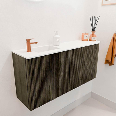 Mondiaz JOYA 91.6cm toiletmeubel - ronding rechts kleur Shadow - Wastafel FAYE positie Links 1 kraangat kleur Talc.