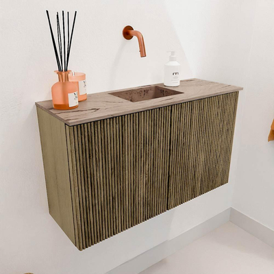 Mondiaz JOYA-DLUX 70cm toiletmeubel - kleur Dusk - Wastafel FAYE positie Midden Zonder kraangat kleur Arena.