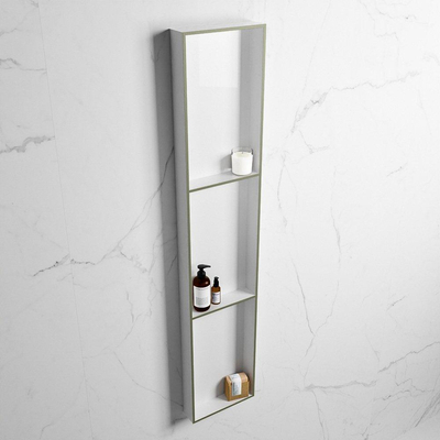 Mondiaz Easy nis 29.5x149.5x8cm voor Inbouw/opbouw 3 open vakken Solid surface Talc/Army