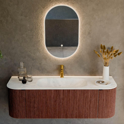 Mondiaz KURVE-DLUX Ensemble de meuble - 140x46x40cm - 1 tiroir - 2 portes - lavabo en solid surface - milieu - 1 trou de robinet - Ruby