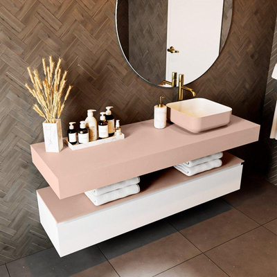 Mondiaz TOP 51 Plan vasque suspendu - 150x51x12cm - adapté pour vasque à poser - Solid surface - Rosee