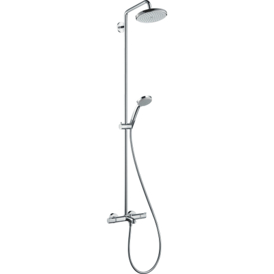 Hansgrohe Croma 220 Colonne de douche avec robinet de bain thermostatique avec inverseur et connexions et douchette à main 100 Vario et douche de tête Croma 22cm chrome