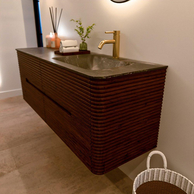Mondiaz CIRO-DLUX Badkamermeubelset - 140x45x50cm - Solid surface wastafel Lava - 1 wasbak Rechts - 1 kraangat - 4 lades - Ruby