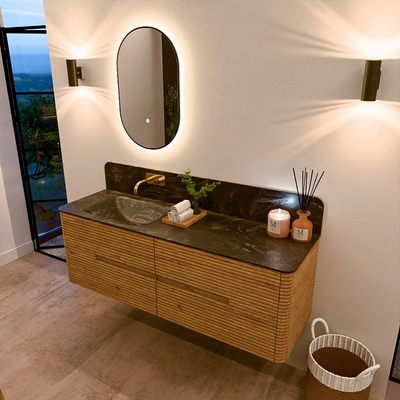 Mondiaz CIRO-DLUX Badkamermeubelset - 150x45x50cm - Solid surface wastafel Lava - 1 wasbak Links - zonder kraangaten - 4 lades - Oak