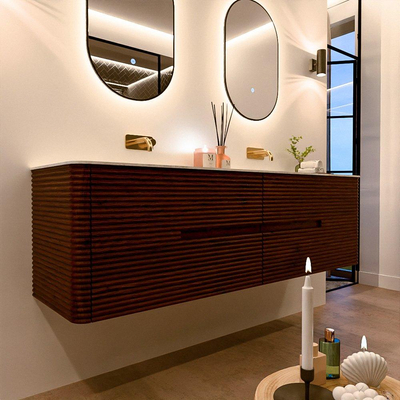 Mondiaz CIRO-DLUX Ensemble de meubles de salle de bains - 170x45x50cm - Plan vasque solid surface Opalo - 2 vasques Double - sans trous de robinet - 4 tiroirs - Ruby