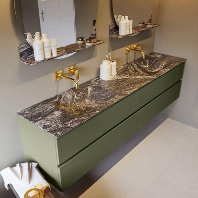 Mondiaz VICA-DLUX ensemble de meuble de salle de bain - 200cm - meuble sous-vasque armée - 4 tiroirs - lavabo encastré nuage double - sans trous de robinet - version haute de 60cm - lave