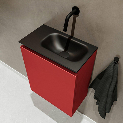 MONDIAZ TURE Toiletmeubel 40x23x50cm met 0 kraangaten 1 deuren fire mat Wastafel Eden rechts Solid Surface Zwart