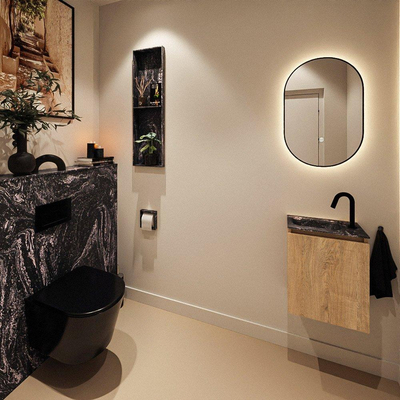 MONDIAZ TURE-DLUX 40cm toiletmeubel Washed Oak. EDEN wastafel Lava positie links. Met 1 kraangat.