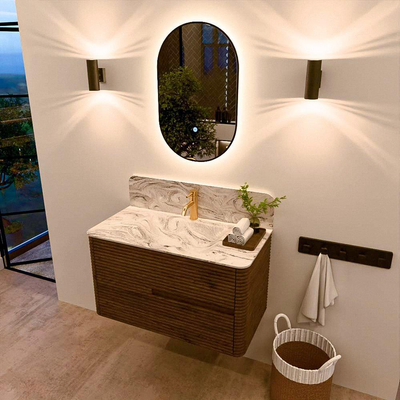 Mondiaz CIRO-DLUX Ensemble de meubles de salle de bains - 90x45x50cm - lavabo solid surface Glace - 1 vasque au milieu - 1 trou de robinet - 2 tiroirs - Dusk