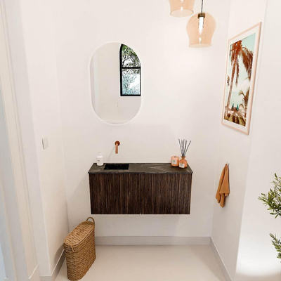 Mondiaz JOYA-DLUX 90cm toiletmeubel - kleur Walnut - Wastafel FAYE positie Links Zonder kraangat kleur Lava.
