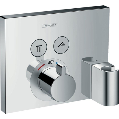 Hansgrohe ShowerSelect afbouwdeel voor inbouwkraan thermostatisch met omstel voor 2 douchefuncties incl. Porter wandhouder en Fixfit muuraansluitboch chroom