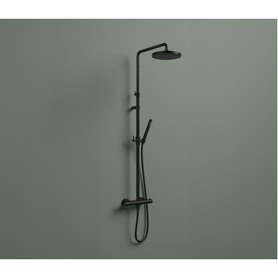 Hotbath Ace Regendoucheset - thermostatisch - hoofddouche 21cm - staafmodel handdouche - gladde doucheslang - PVD - zwart geborsteld