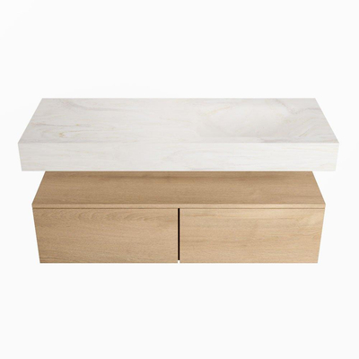 MONDIAZ ALAN - DLUX Badkamermeubelset - 120cm - onderkast - Washed Oak - 2 lades - vrijhangende wastafel - wasbak rechts - 0 kraangaten - Ostra