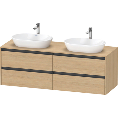 Duravit Ketho.2 Wastafelonderbouwkast - inclusief consoleplaat - met 4 laden - voor dubbele waskommen - 160x55x56.8cm - met handgrepen antraciet - natuur eiken mat