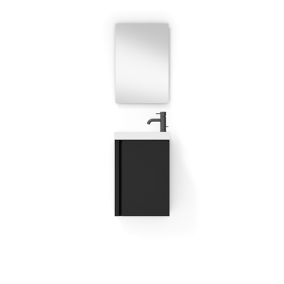 Saniclass Chaci Ensemble meuble lave-mains - 40x55cm - 1 porte - lavabo fontaine en marbre minéral - avec miroir rectangulaire - noir mat