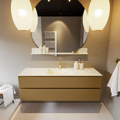 Mondiaz VICA-DLUX ensemble de meuble de salle de bain - 150cm - meuble sous-vasque oro - 2 tiroirs - lavabo encastré cloud milieu - 1 trou de robinet - version haute de 60cm - opalo