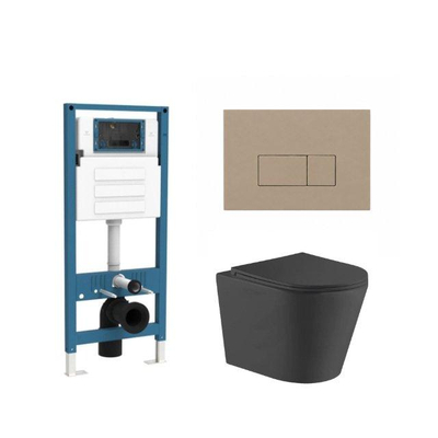 QeramiQ Dely Ensemble de WC - réservoir encastré Qeramiq Flush - abattant slim - plaque de commande en plastique taupe - boutons rectangulaires - noir mat