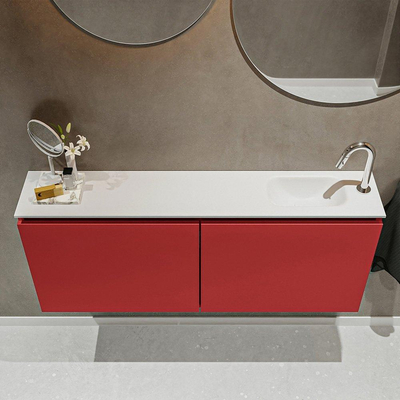 MONDIAZ TURE Toiletmeubel 120x23x50cm met 1 kraangaten 2 deuren fire mat Wastafel Eden rechts Solid Surface Wit