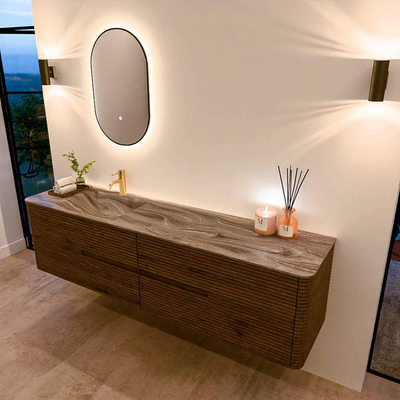 Mondiaz CIRO-DLUX Badkamermeubelset - 190x45x50cm - Solid surface wastafel Sombra - 1 wasbak Links - 1 kraangat - 4 lades - Dusk