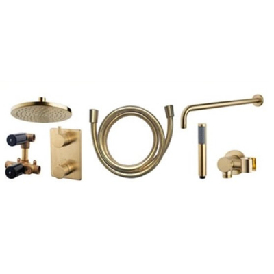 Wiesbaden Caral one-pack inbouwthermostaatset - hoofddouche rond 20cm - type 402 - geborsteld messing TWEEDEKANS