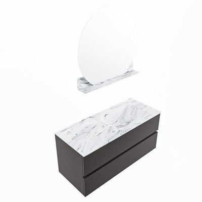 Mondiaz VICA-DLUX ensemble de meuble de salle de bain - 110cm - meuble sous-vasque gris foncé - 2 tiroirs - lavabo encastré cloud droite - sans trous de robinet - miroir modèle spot - version XL 60cm de haut - glace