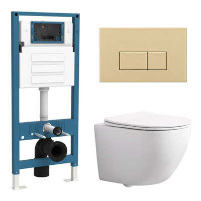QeramiQ Dely Swirl Compact Ensemble WC - réservoir encastré QeramiQ flush - abattant fin - plaque de commande en plastique beige - boutons rectangulaires - blanc brillant