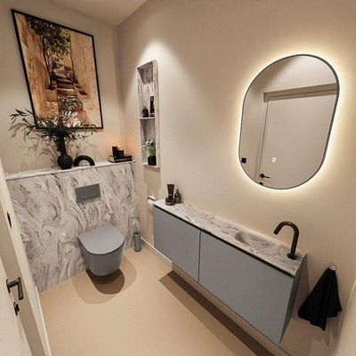 MONDIAZ TURE-DLUX Meuble de toilettes 120 cm Smoke. Lavabo EDEN Glace position droite. Avec 1 trou de robinet.