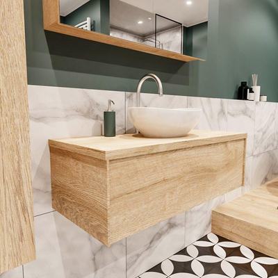 Mondiaz LUSH Meuble salle de bains avec 1 tiroir lavabo BARCO 100x30x45cm Centre 1 trou de robinet Washed oak