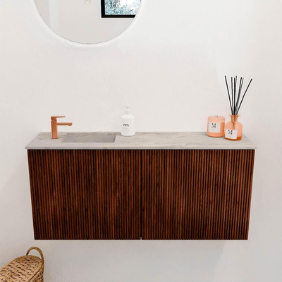 Mondiaz JOYA-DLUX 90cm toiletmeubel - kleur Ruby - Wastafel FAYE positie Links 1 kraangat kleur Glace.