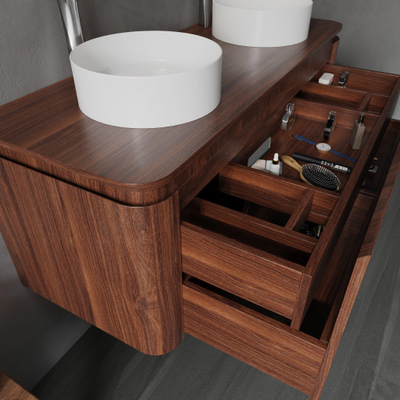 Saniclass Terra Badkamermeubelset - 120cm - 2 lades - afgeronde hoeken - topblad - kastanje (walnoot)