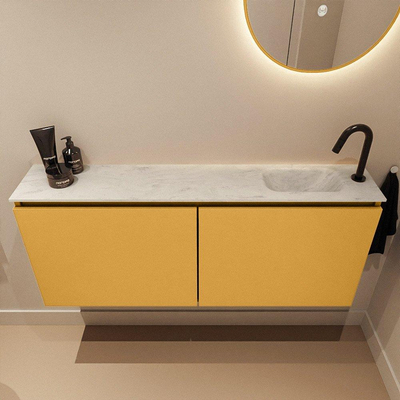 MONDIAZ TURE-DLUX Meuble de toilettes 120cm Ocher. Lavabo EDEN Opalo position droite. Avec 1 trou de robinet.