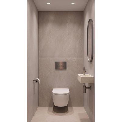 QeramiQ Dely Swirl Toiletset - 36.3x51.7cm - Geberit UP720 Duofix Sigma inbouwreservoir - 35mm zitting - bedieningsplaat gunmetal - rechthoekige knoppen - glans wit