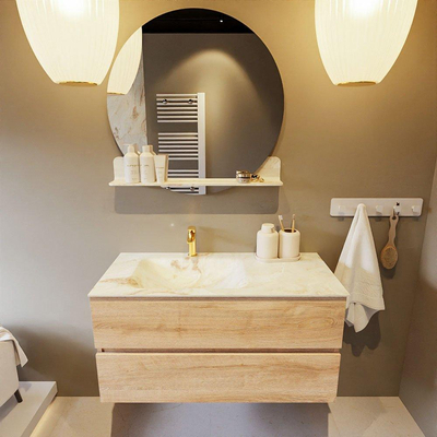 MONDIAZ VICA-DLUX Ensemble meuble de salle de bains - 100cm - meuble bas chêne lavé - 2 tiroirs - lavabo encastré cloud à gauche - 1 trou de robinet - version haute 60cm - frape