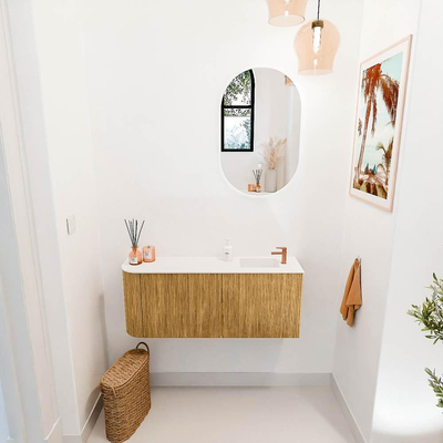 Mondiaz JOYA 101.6cm toiletmeubel - ronding links kleur Oak - Wastafel FAYE positie Rechts 1 kraangat kleur Talc.