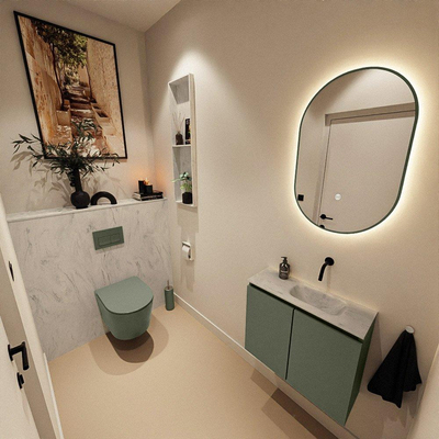 MONDIAZ TURE-DLUX Meuble toilette - 60cm - Army - EDEN - vasque Opalo - position droite - sans trou de robinet