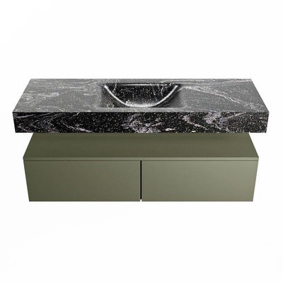 Mondiaz ALAN-DLUX Ensemble de meuble - 130cm - meuble Army mat - 2 tiroirs - Lavabo Cloud Lava suspendu - vasque Centre - 1 trou de robinet