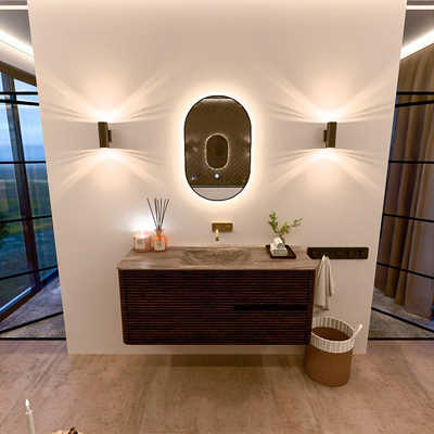 Mondiaz CIRO-DLUX Badkamermeubelset - 120x45x50cm - Solid surface wastafel Oza - 1 wasbak Midden - zonder kraangaten - 2 lades - Walnut