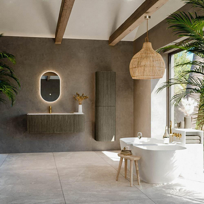 Mondiaz KURVE-DLUX Ensemble de meubles de salle de bains - 125x46x40cm - 1 tiroir - 1 porte - lavabo solid surface - gauche - 1 trou de robinet - Shadow