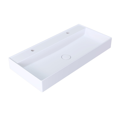 Arcqua Edge Lavabo à poser - 100x47x12cm - 2 trous de robinet - marbre de synthèse - blanc mat
