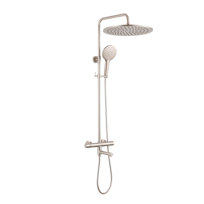 Fortifura Calvi Regendoucheset - thermostatisch - 30cm hoofddouche - metalen slang - ronde handdouche - draaibare baduitloop - Geborsteld RVS PVD