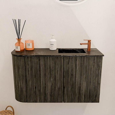 Mondiaz JOYA-DLUX Meuble de salle de bains 71,6cm - arrondi gauche couleur Shadow - Vasque FAYE position Droite 1 trou de robinet couleur Lava.
