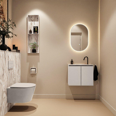 MONDIAZ TURE-DLUX Meuble toilette - 60cm - Linen - EDEN - vasque Glace - position centrale - 1 trou de robinet